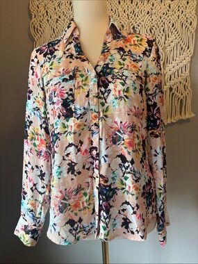 Express Pink Floral Button-Down Blouse